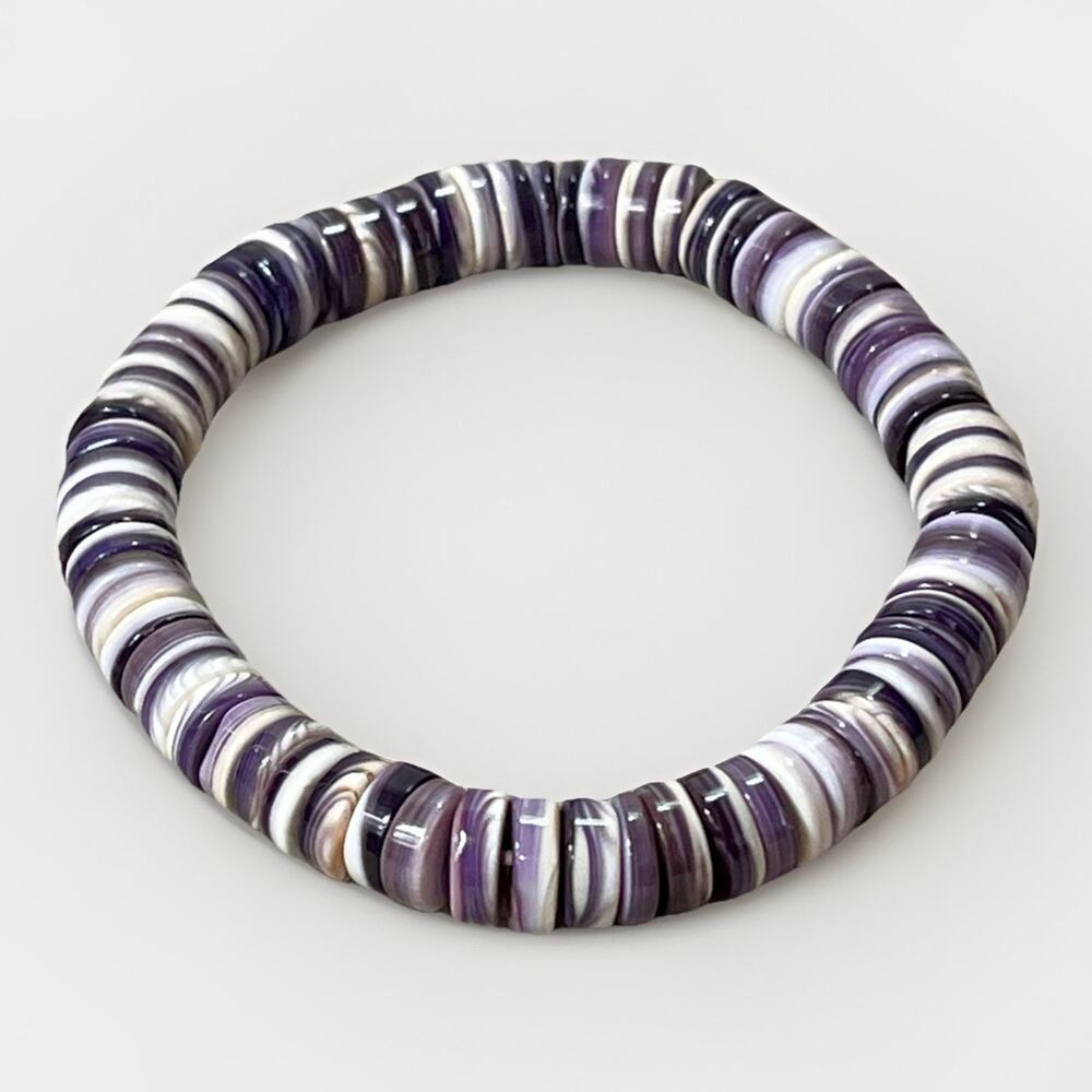 Southwestern Purple Wampum Shell Heishi Stretch Bracelet Handmade 25.3g NEW